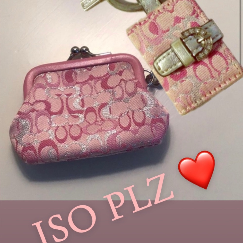 Coach Pink and Silver Patterned Coin Purse with Keychain